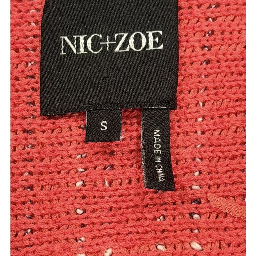 NIC + ZOE Pink Fancy Fringe Open Knit Blazer Women’s Small Tweed-Like - Picture 12 of 15